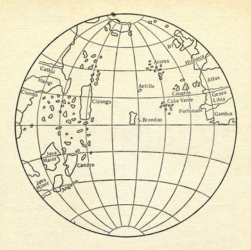 Atlantic Ocean on globe of Martin Behaim, 1492