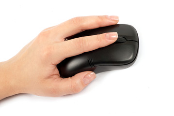 computer mouse with hand over white