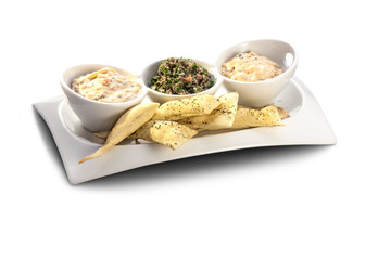 nachos, tortilla with three kinds of delicious sauces