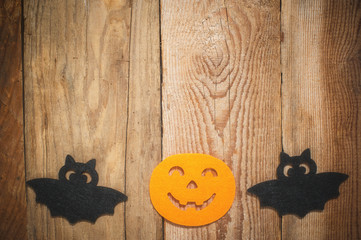 Halloween background on a wooden table