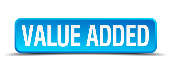 value added blue 3d realistic square isolated button