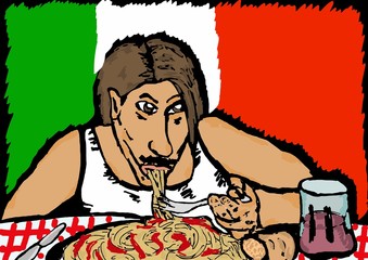 Italian man eating spaghetti