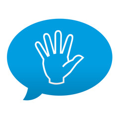 Etiqueta tipo app azul comentario simbolo mano