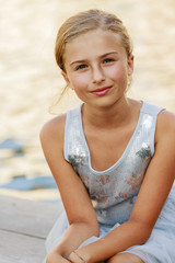 Portrait of fashion girl in Venice, Italy