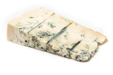 Gorgonzola Italian cheese isolated on a white studio background.
