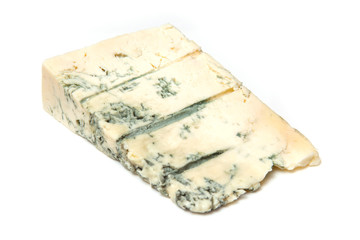 Gorgonzola Italian cheese isolated on a white studio background.