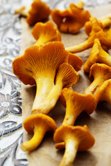 Chanterelle mushrooms on a table