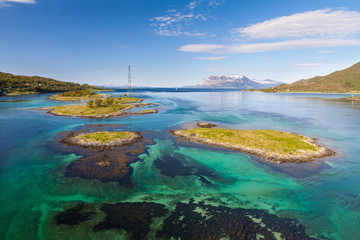 Fototapeta na wymiar fjord with small island. Tipical view of lofoten