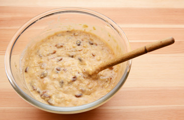 Prepared batter for banana bread