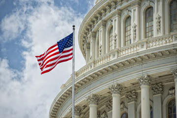 Washington DC Capitol detail on cloudy sky - obrazy, fototapety, plakaty