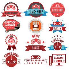 Vintage Video Game Badge Labels and Icons. Vector Illustration e