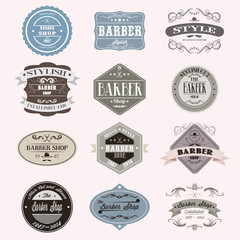 Set of vintage barber shop logo badge graphics and icons. Vector