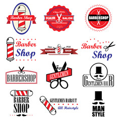 Set of vintage barber shop logo badge graphics and icons. Vector