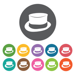Retro hat icons set. Round colourful 12 buttons. Vector illustra