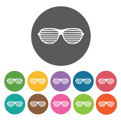 Sunglasses icons set. Round colourful 12 buttons. Vector illustr