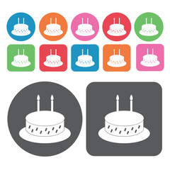 2nd birthday cake icons set. Round and rectangle colourful 12 bu