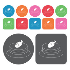 Cake with strawberry icons set. Round and rectangle colourful 12