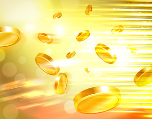 Panele Szklane Podświetlane  Złote pieniądze i monety kasyna wylatują na widza