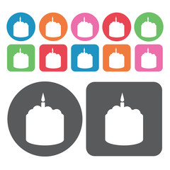 Sponge cake with candle icons set. Round and rectangle colourful