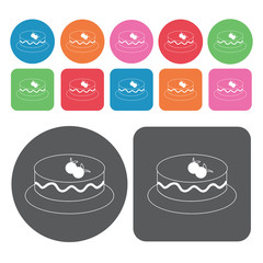 Simple cherry cake icons set. Round and rectangle colourful 12 b