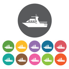 Private yacht icons set. Round colourful 12 buttons. Vector illu
