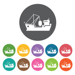 Fototapeta na wymiar Oil ship icons set. Round colourful 12 buttons. Vector illustrat