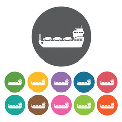 Tanker ship icons set. Round colourful 12 buttons. Vector illust