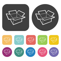 Open box icons set. Round and rectangle colourful 12 buttons. Ve