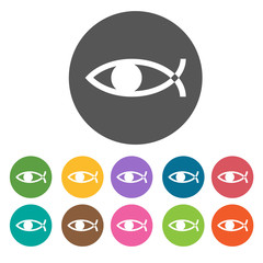 One eye icons set. Round colourful 12 buttons. Vector illustrati
