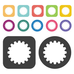 Black cogs icon symbol set. Gear set. Round and rectangle colour