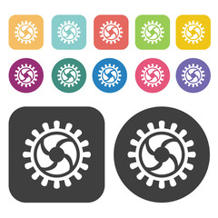 Black cogs icon symbol set. Gear set. Round and rectangle colour