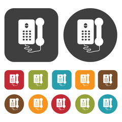 Vintage phone icon symbol set. Telephone and home phone set. Rou