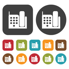 Phone icon symbol set. Telephone and home phone set. Round and r