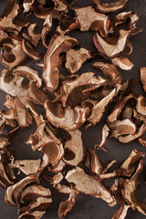 Dried mushrooms on a gray background