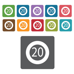 20 limit sign icon symbol set. Traffic signs set. Rectangle colo