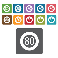 80 limit sign icon symbol set. Traffic signs set. Rectangle colo
