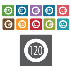 120 speed limit sign icon symbol set. Traffic signs set. Rectang