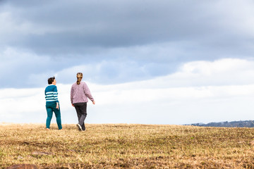 Girls Mother Daughter Walking Landscape