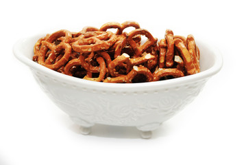 A White Bowl of Delicious Crunchy Pretzels
