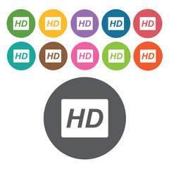 Hd sign icon symbol set. Video interface set. Round colourful 12