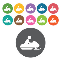 Jet ski snow sign icon symbol set. Winter sport set. Round colou