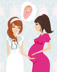 Illustration of a Pregnant Woman Having a Prenatal Checkup