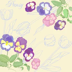Behang Background with pansies and tulips © Natalia Piacheva