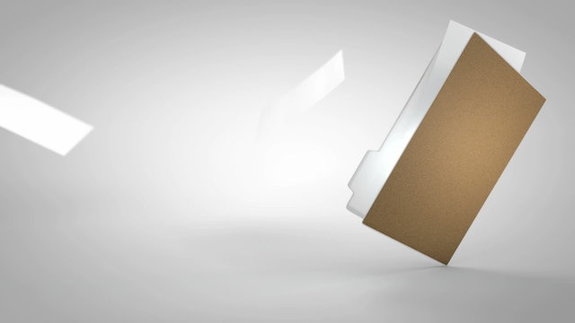 papers fly into a folder