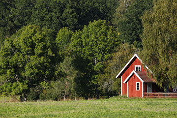 small red cottage set in a beautiful nature landscape