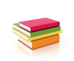 multicolored books tower isolated on white background