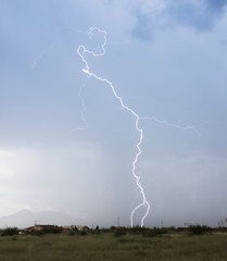 A Forked Bolt of Lightning in a Rural Neighborhood