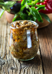 Fototapeta premium Eggplant preserve in glass jar