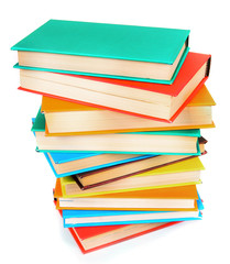 Multi-coloured books. On white background.