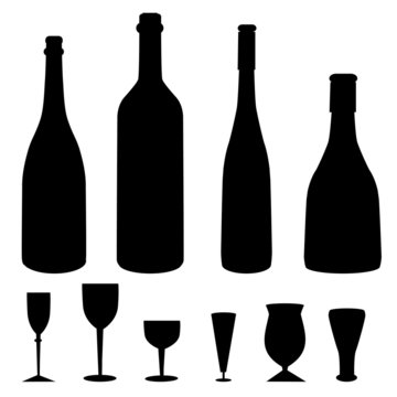 Wine Bottles & Wine Glasses- vector